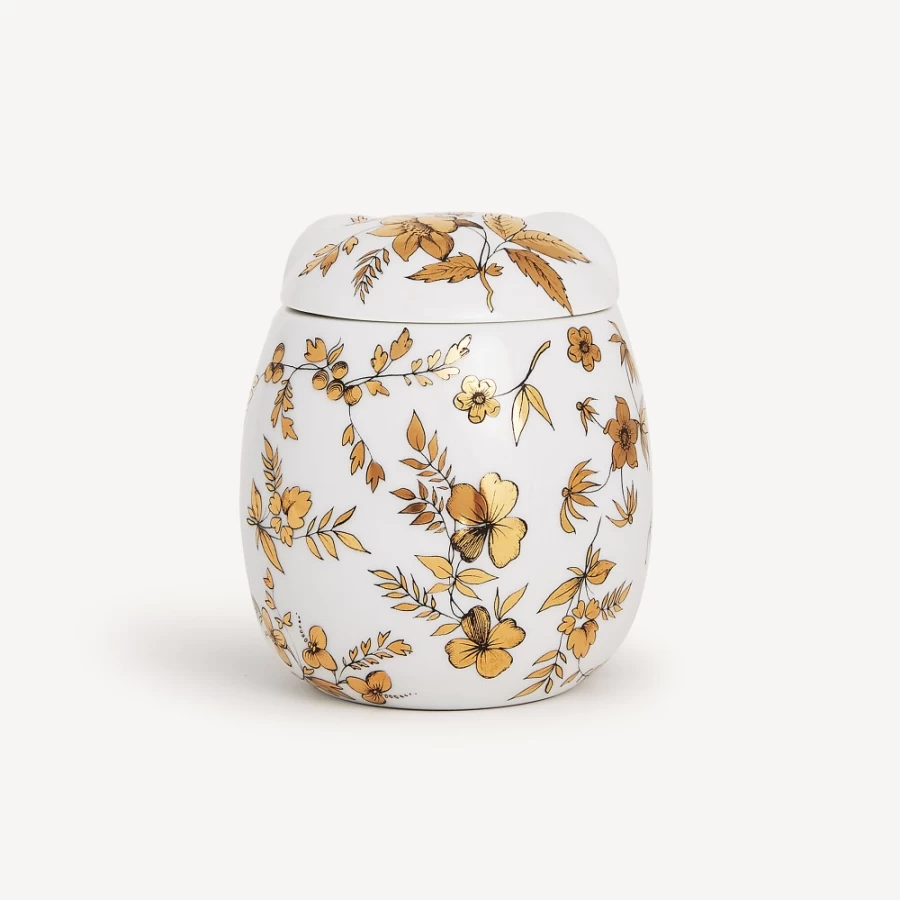 Fornasetti White Black Gold Jar Civetta Fiorata Decorative Ceramic Collectible