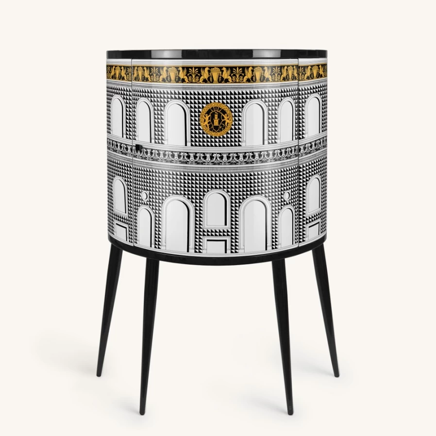 Fornasetti Console Facciata Quattrocentesca in White, Black, and Yellow - Decorative Italian Design