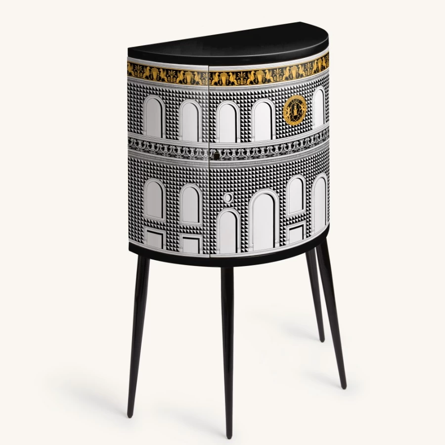 Fornasetti Console Facciata Quattrocentesca in White, Black, and Yellow - Decorative Italian Design