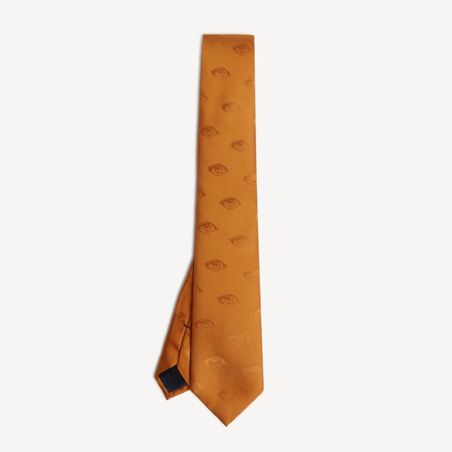 Fornasetti Mustard Tie Occhio Printed Silk Necktie Luxury Italian Design