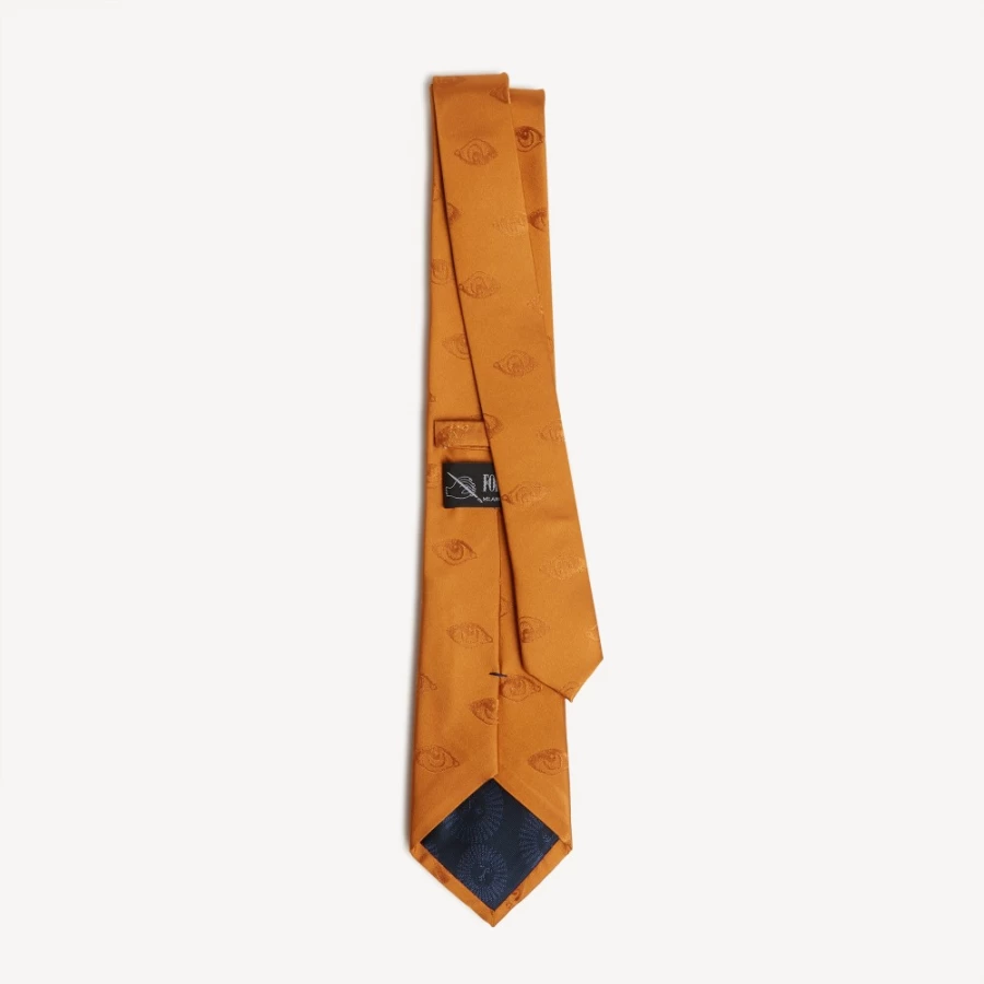 Fornasetti Mustard Tie Occhio Printed Silk Necktie Luxury Italian Design