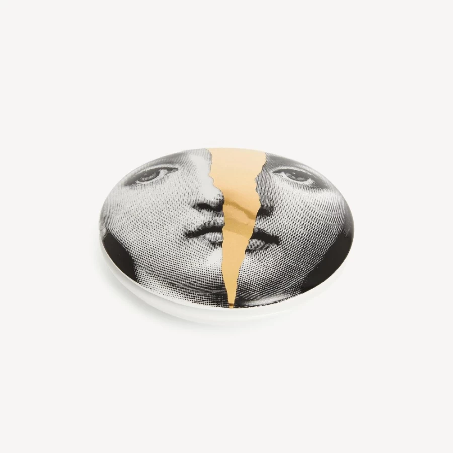 Fornasetti Round Box Tema E Variazioni N.10 in White, Black & Gold - Decorative Collectible Trinket Box