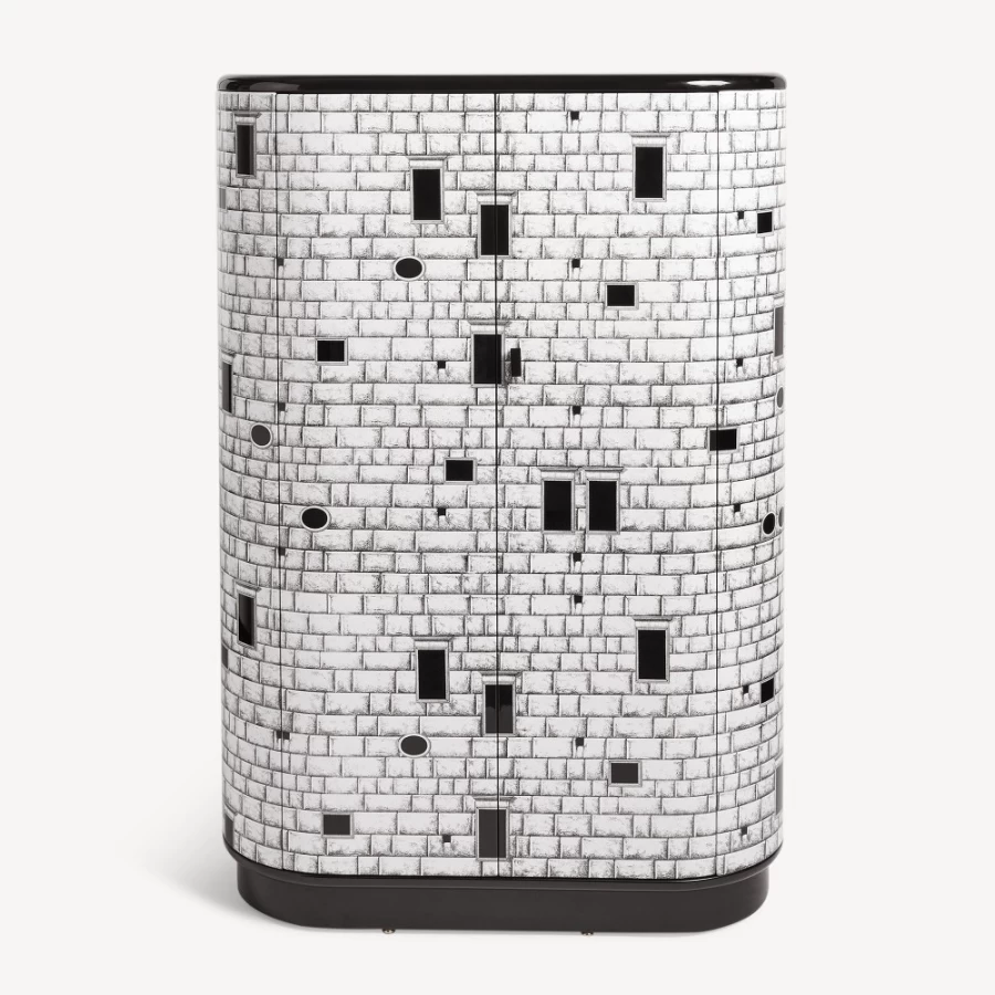 Fornasetti Curved Cabinet Architettura in White and Black - Modern Designer Furniture