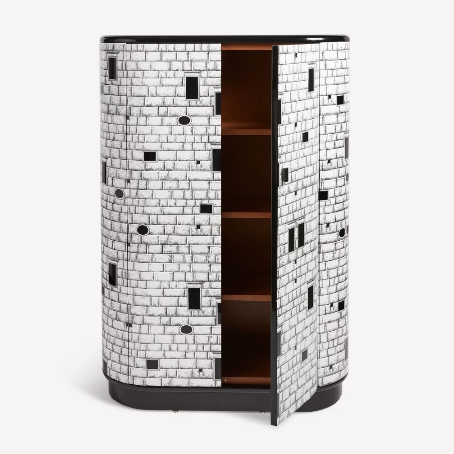 Fornasetti Curved Cabinet Architettura in White and Black - Modern Designer Furniture