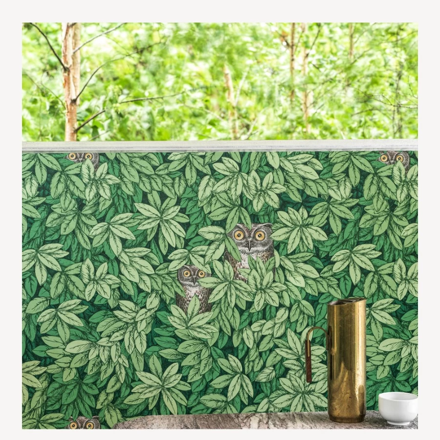 Fornasetti Forest Green Wallpaper Foglie E Civette Design