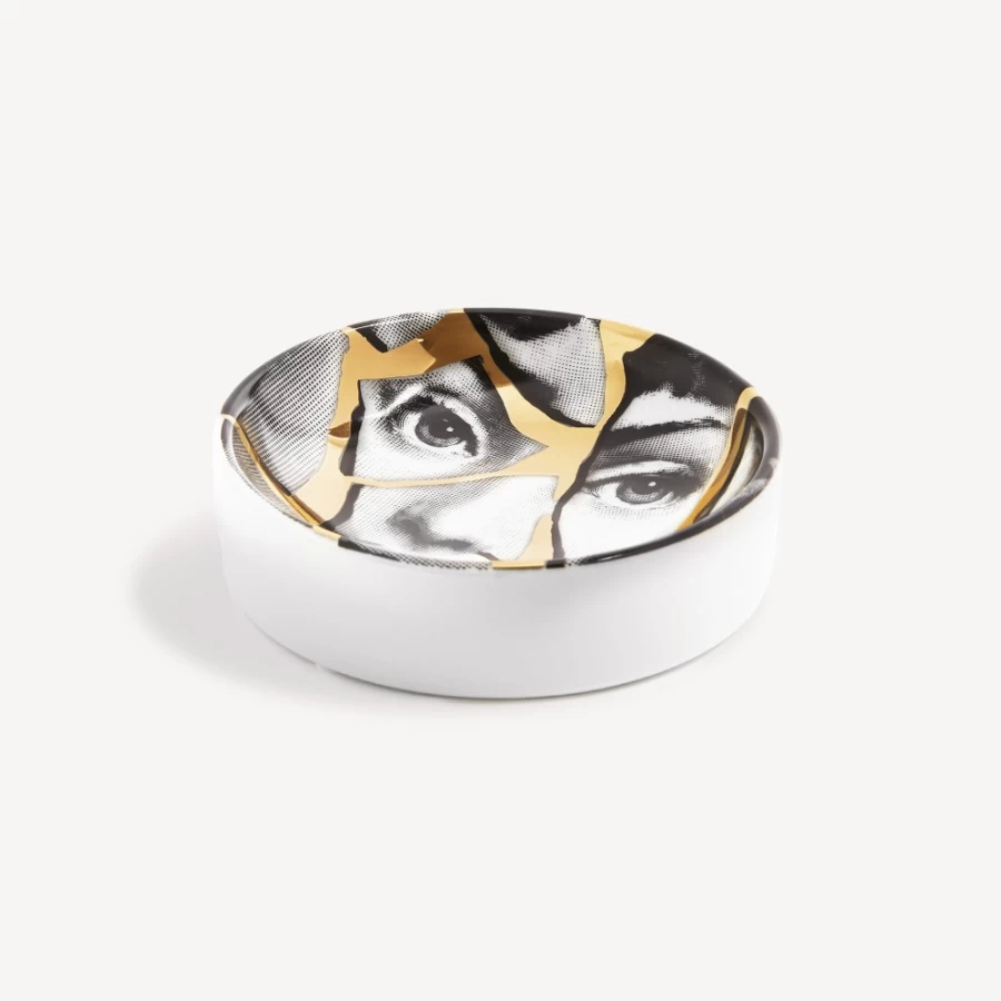 Fornasetti Tema E Variazioni N.2 White Black Gold Ceramic Ashtray