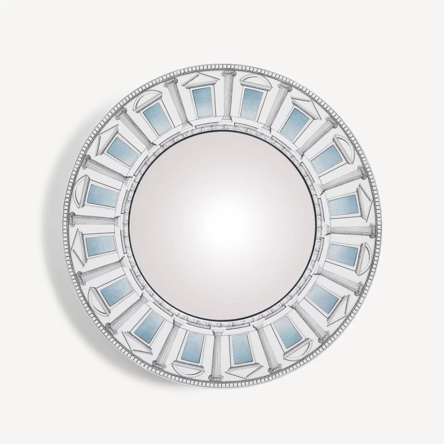 Fornasetti Architettura Celeste Convex Mirror Frame - White, Black & Blue Decor Wall Art