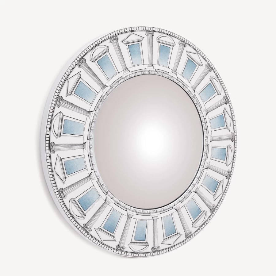 Fornasetti Architettura Celeste Convex Mirror Frame - White, Black & Blue Decor Wall Art