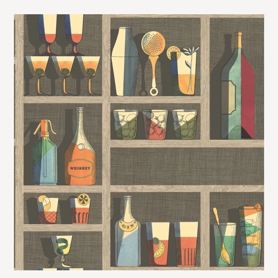 Fornasetti Multicolour Wallpaper Cocktails Design - Premium Decorative Wall Covering