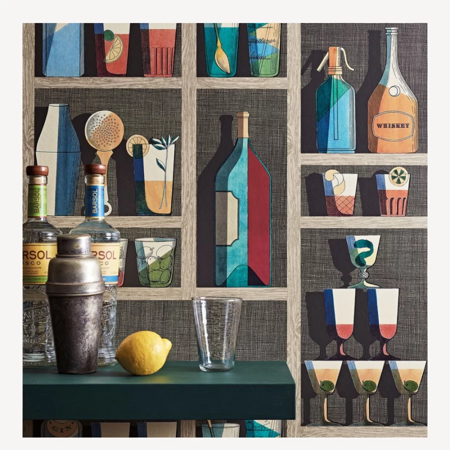Fornasetti Multicolour Wallpaper Cocktails Design - Premium Decorative Wall Covering