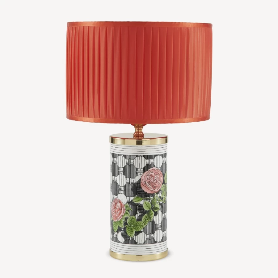 Fornasetti Rosso Pleated Fabric Cylindrical Lampshade