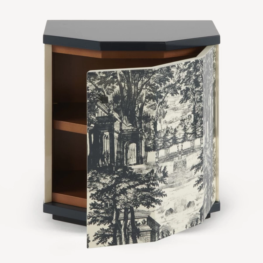 Fornasetti Blue Ivory Polyhedric Giardino Settecentesco Night Stand