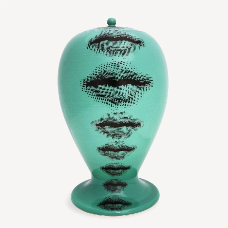 Fornasetti Green and Black Bocche Vaso Decorative Ceramic Vase