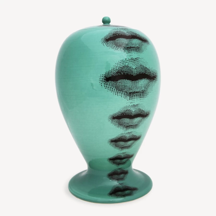 Fornasetti Green and Black Bocche Vaso Decorative Ceramic Vase