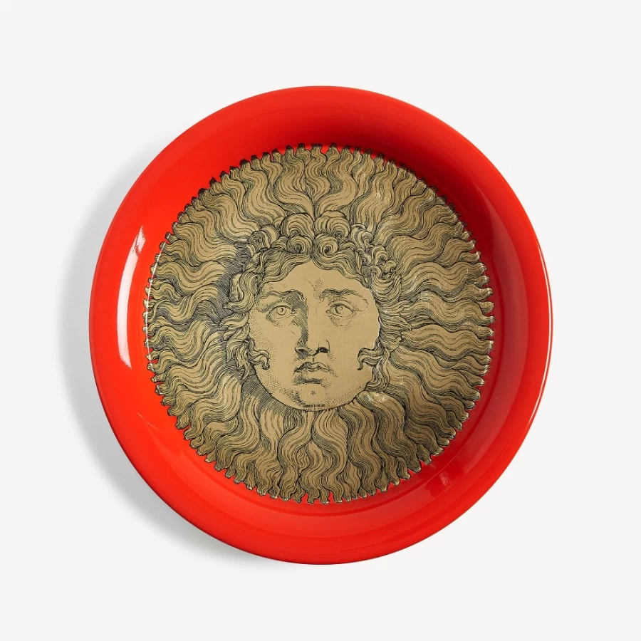 Fornasetti Re Sole Decorative Tray in White, Black, and Red - Elegant Italian Design Home Accessory