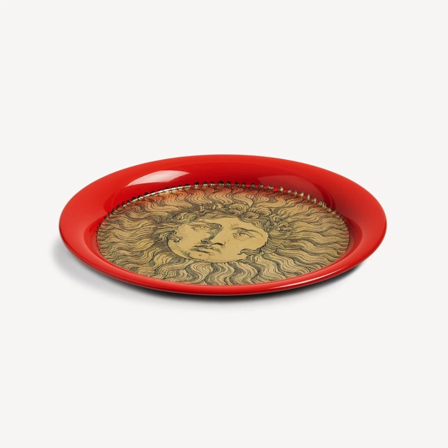 Fornasetti Re Sole Decorative Tray in White, Black, and Red - Elegant Italian Design Home Accessory