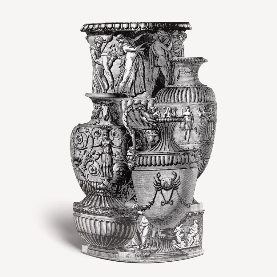 Fornasetti Trompe L'Oeil Umbrella Stand in White and Black - Antique Vase Design