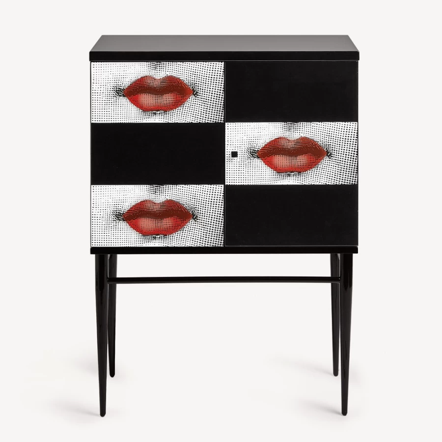 Fornasetti Raised Small Sideboard Kiss in White, Black & Red - Modern Designer Cabinet