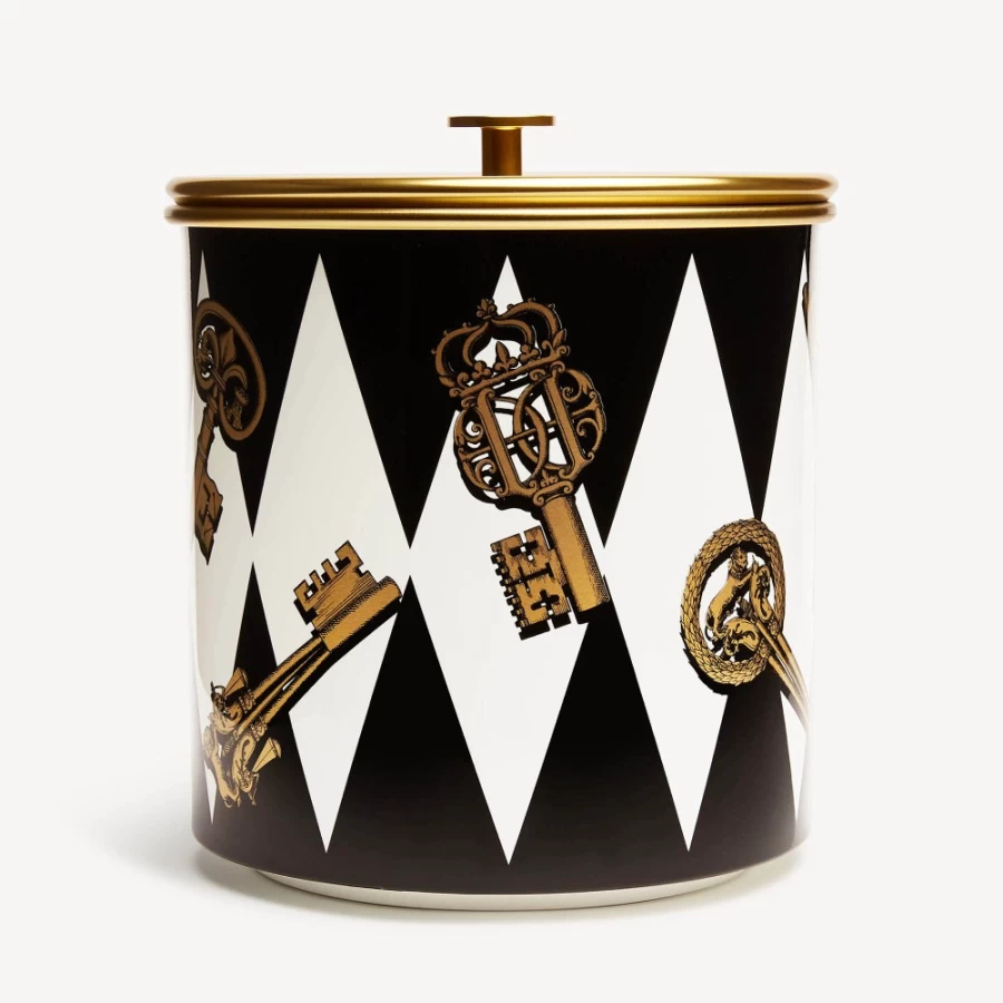 Fornasetti Chiavi Oro E Rombi Ice Bucket in White, Black, and Gold