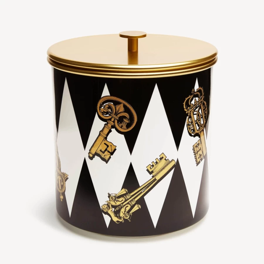 Fornasetti Chiavi Oro E Rombi Ice Bucket in White, Black, and Gold
