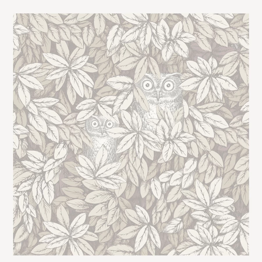 Fornasetti White Wallpaper with Leaves and Owls Design