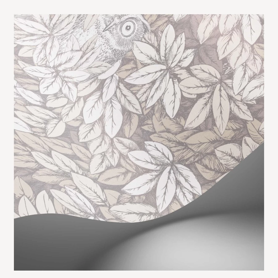 Fornasetti White Wallpaper with Leaves and Owls Design