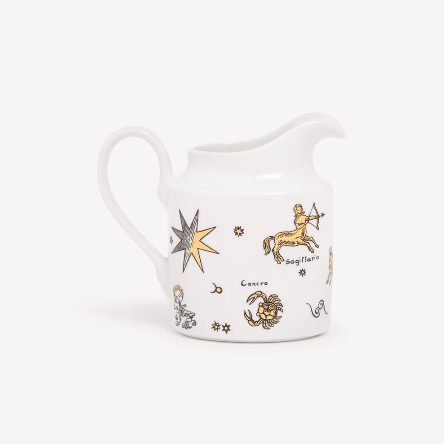 Fornasetti Milk Jug Astronomici Ceramic Pitcher - White, Black & Gold Decorative Designer Jug