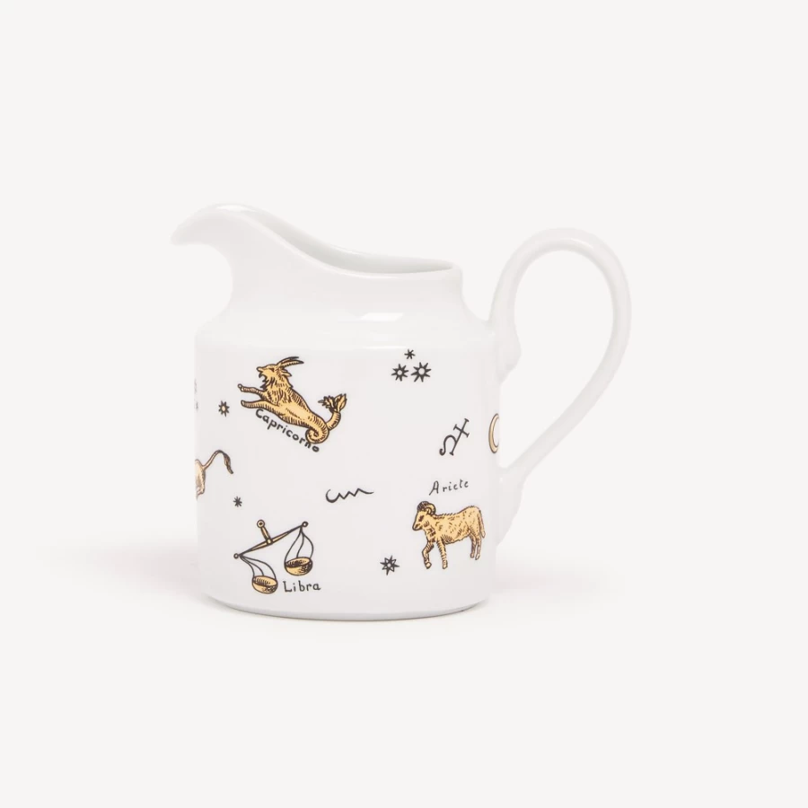Fornasetti Milk Jug Astronomici Ceramic Pitcher - White, Black & Gold Decorative Designer Jug