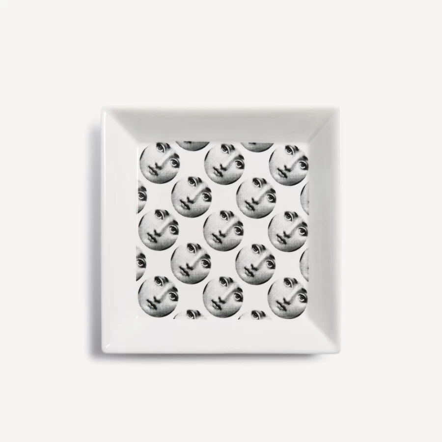Fornasetti White and Black Square Plate Tema E Variazioni No. 197 Collectible Design