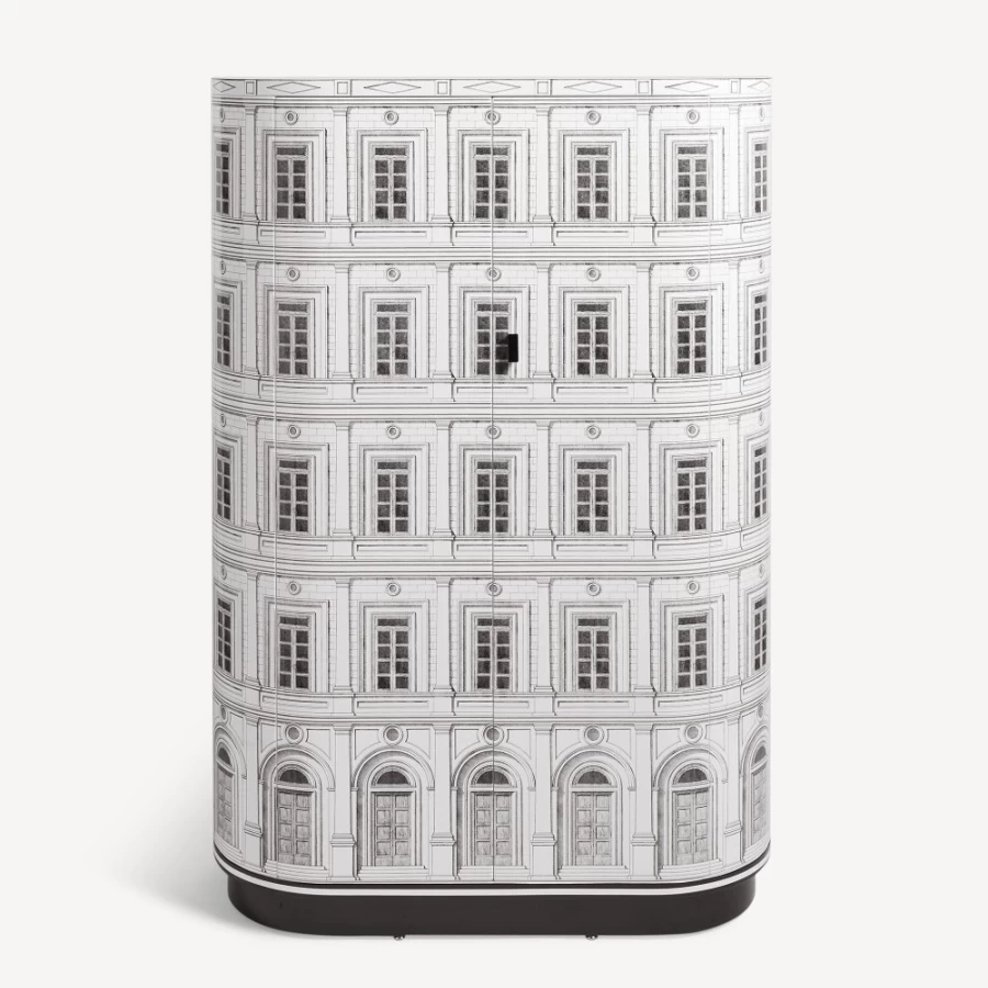 Fornasetti White and Black Curved Cabinet Palazzo - Handcrafted Italian Design