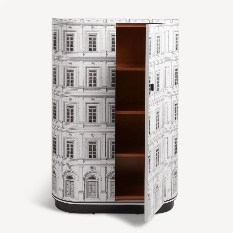 Fornasetti White and Black Curved Cabinet Palazzo - Handcrafted Italian Design