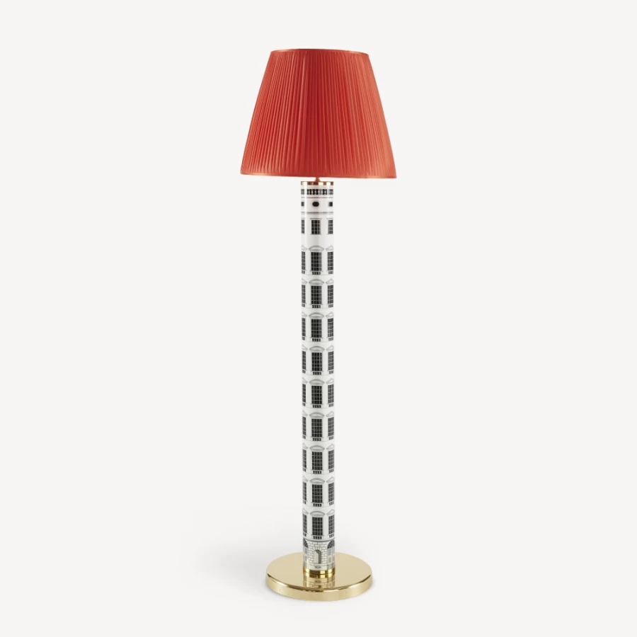 Fornasetti Rosso Conical Pleated Fabric Lampshade - Elegant Designer Lighting