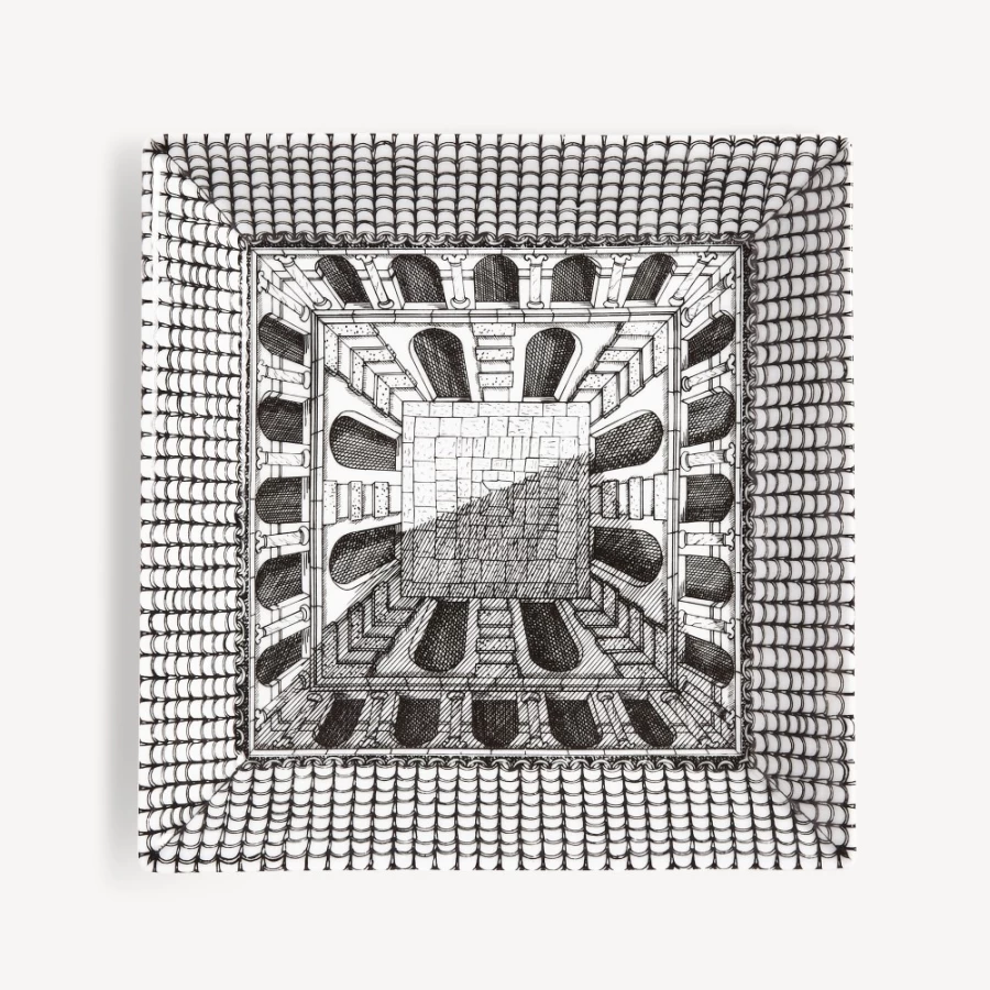 Fornasetti White and Black Plate Architettura - Decorative Ceramic Collectible
