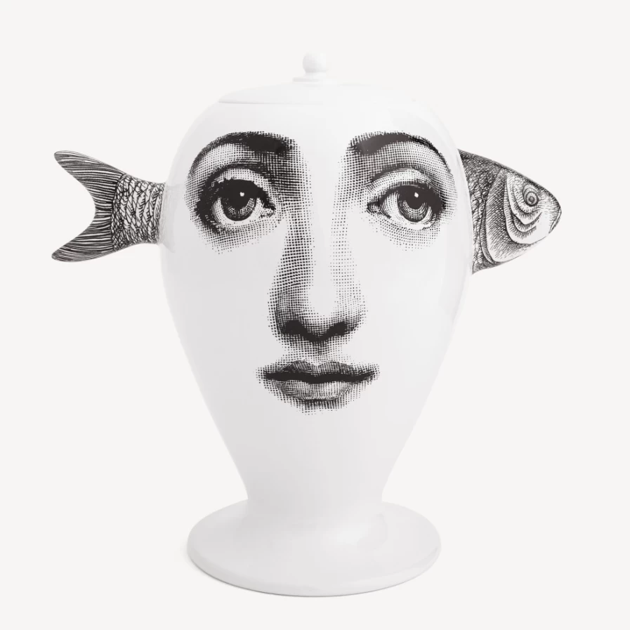 Fornasetti White and Black Pesce Vase - Decorative Ceramic Collectible