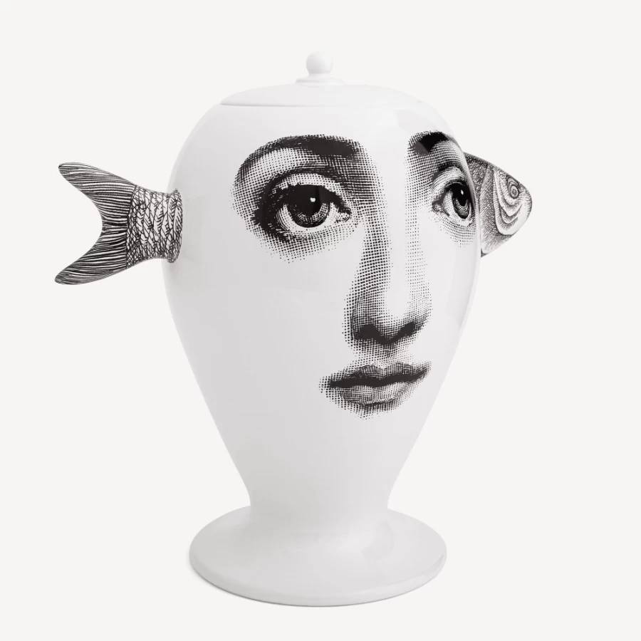 Fornasetti White and Black Pesce Vase - Decorative Ceramic Collectible