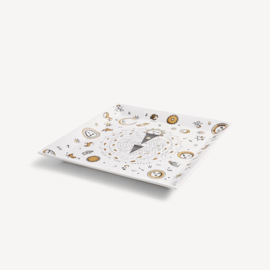 Fornasetti Astronomici Decorative Tray in White, Black, and Gold - Elegant Collectible Home Decor