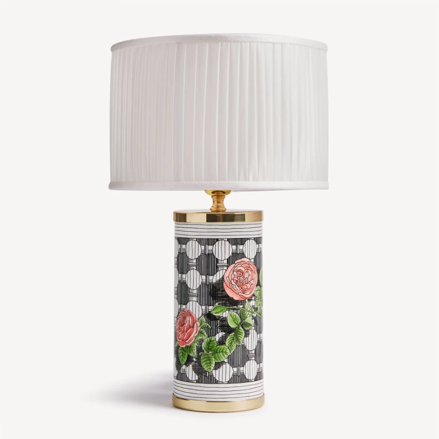 Fornasetti White Pleated Fabric Cylindrical Lampshade - Elegant Designer Lighting
