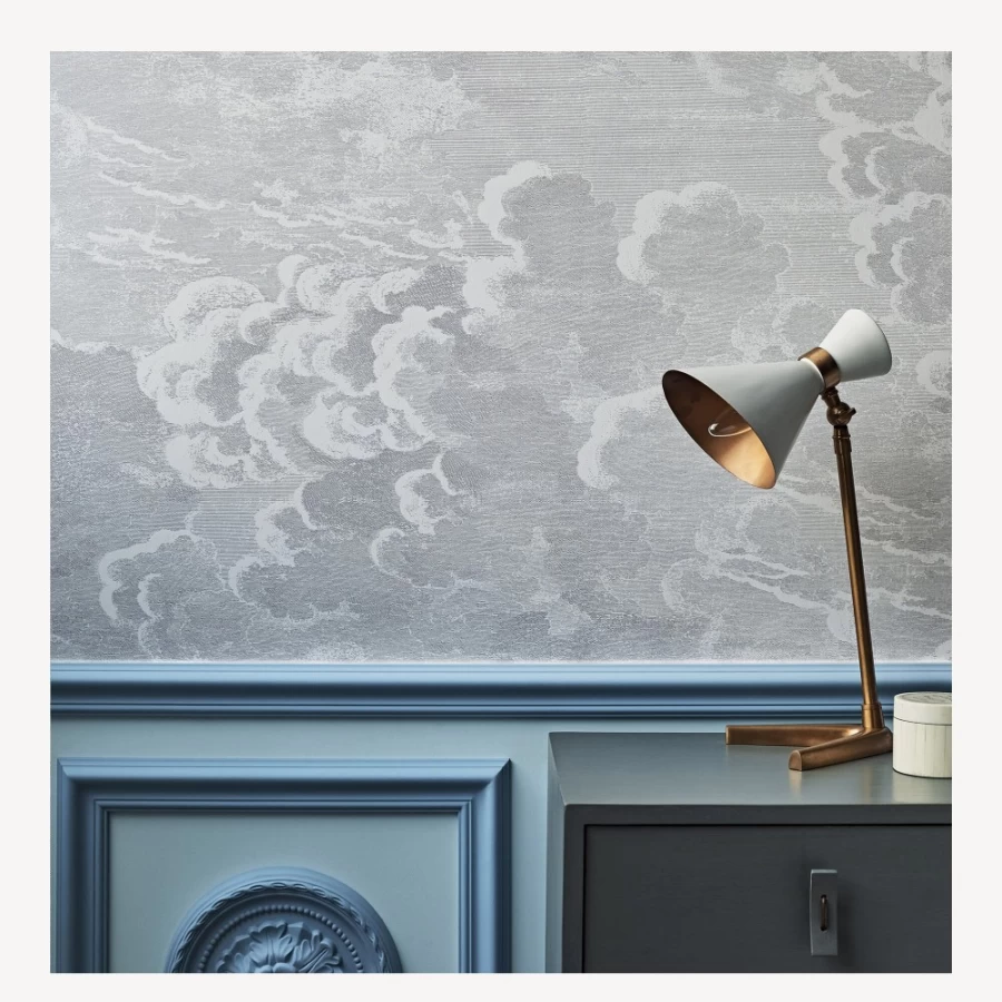 Fornasetti Nuvolette Wallpaper 2-Roll Set in Soot & Snow - Premium Designer Wall Covering