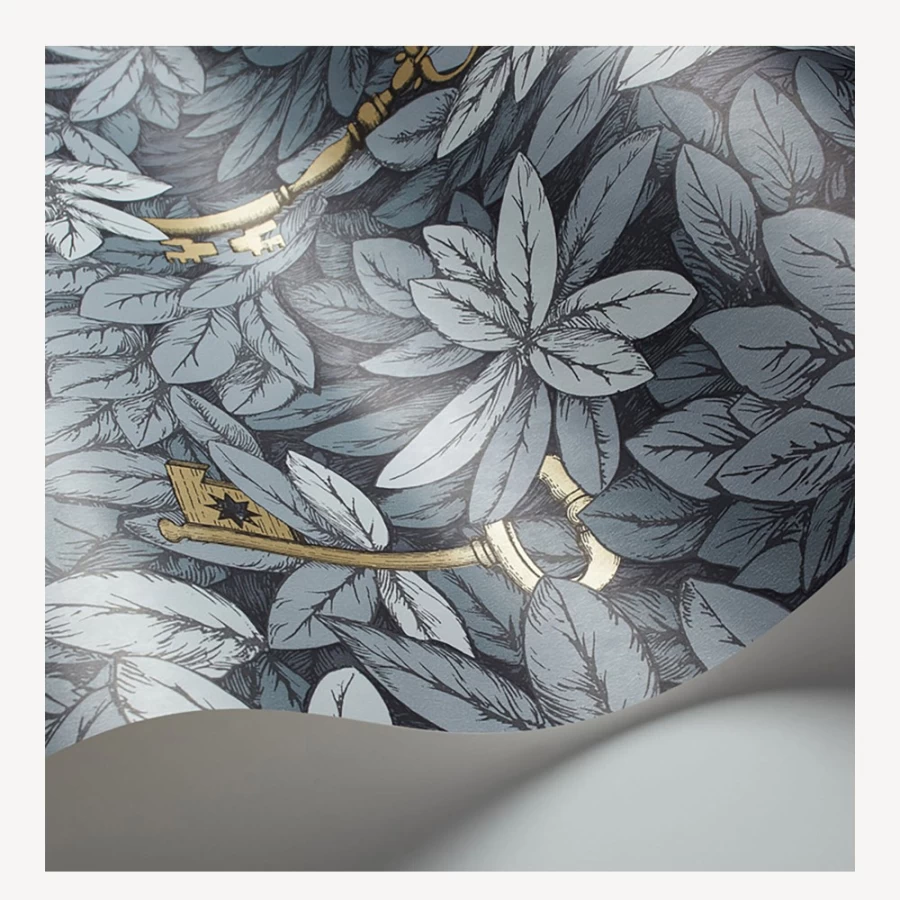 Fornasetti Slate Blue Grey Chiavi Segrete Wallpaper Premium Designer Collection