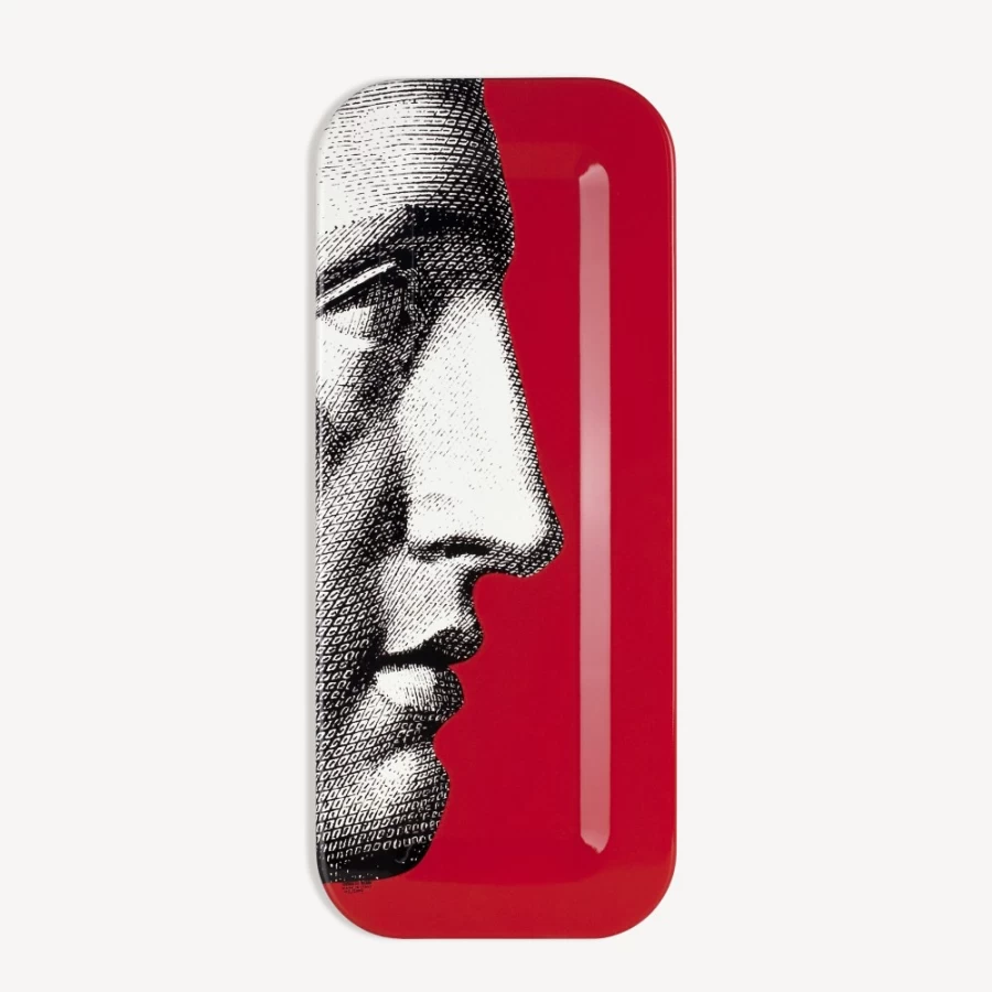 Fornasetti Profilo Rectangular Tray in White, Black, and Red - Decorative Collectible Home Accessory
