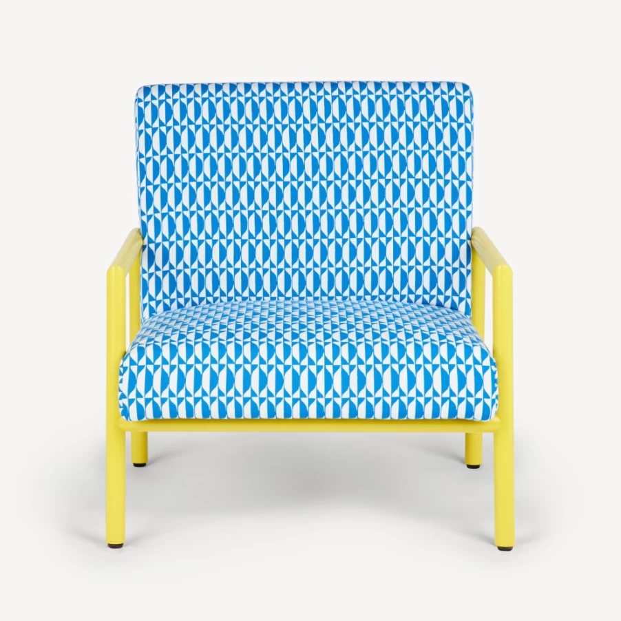 Fornasetti Losanghe Outdoor Armchair in Turquoise, White & Yellow - Modern Designer Patio Seating