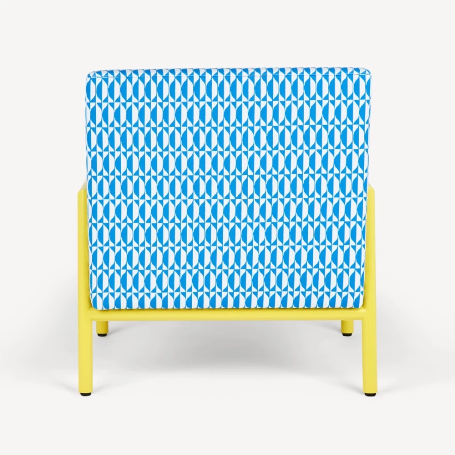 Fornasetti Losanghe Outdoor Armchair in Turquoise, White & Yellow - Modern Designer Patio Seating