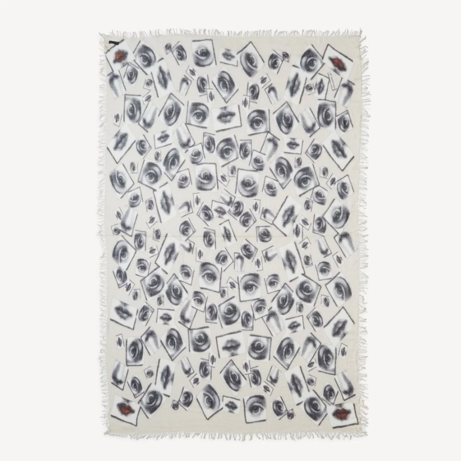 Fornasetti White and Black Occhi Pattern Scarf - Luxurious Designer Fashion Accessory