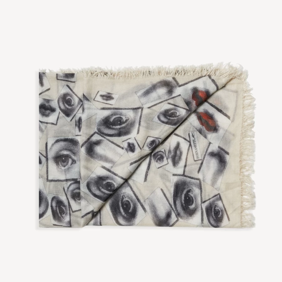 Fornasetti White and Black Occhi Pattern Scarf - Luxurious Designer Fashion Accessory