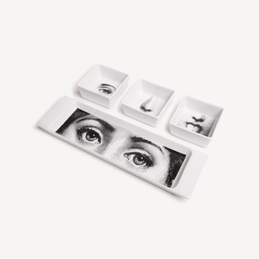 Fornasetti White and Black Appetizer Set I Sensi - Elegant Ceramic Serving Plates