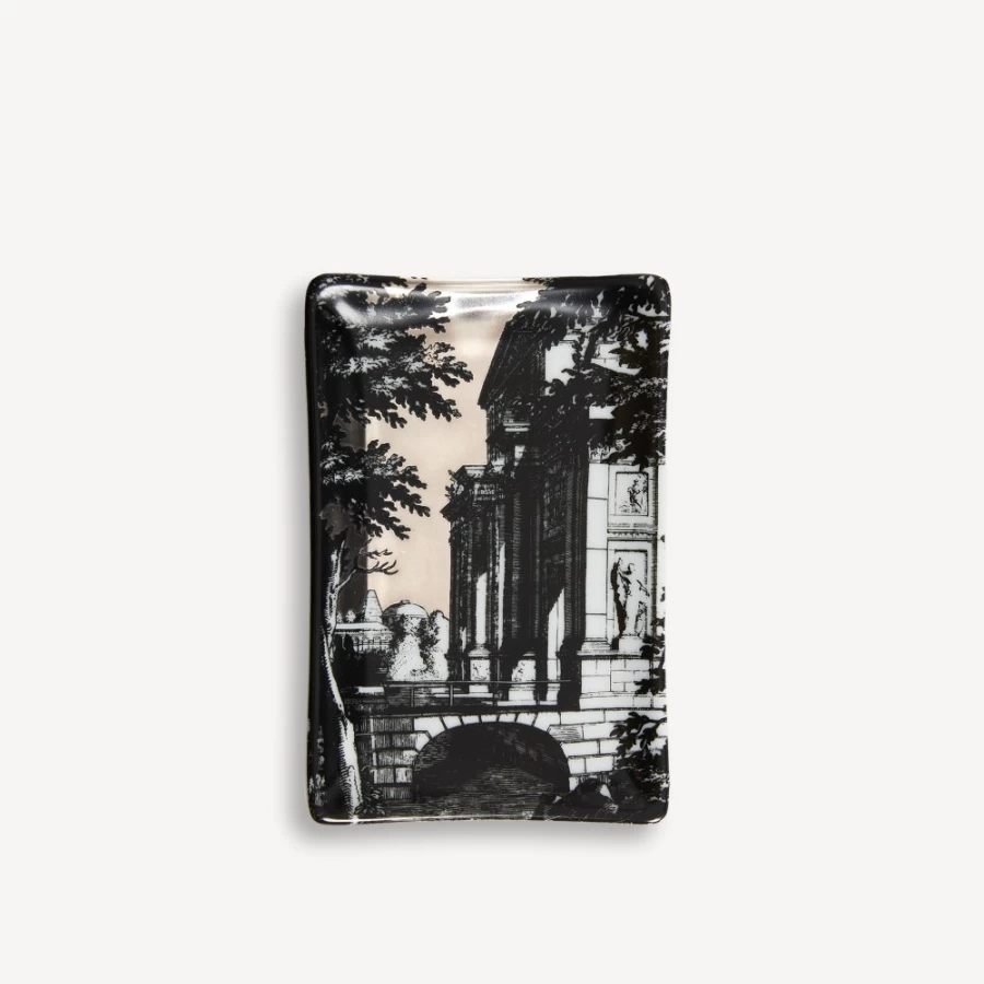 Fornasetti Giardino Settecentesco Rectangular Ashtray in White, Black & Platinum - Luxury Designer Tray