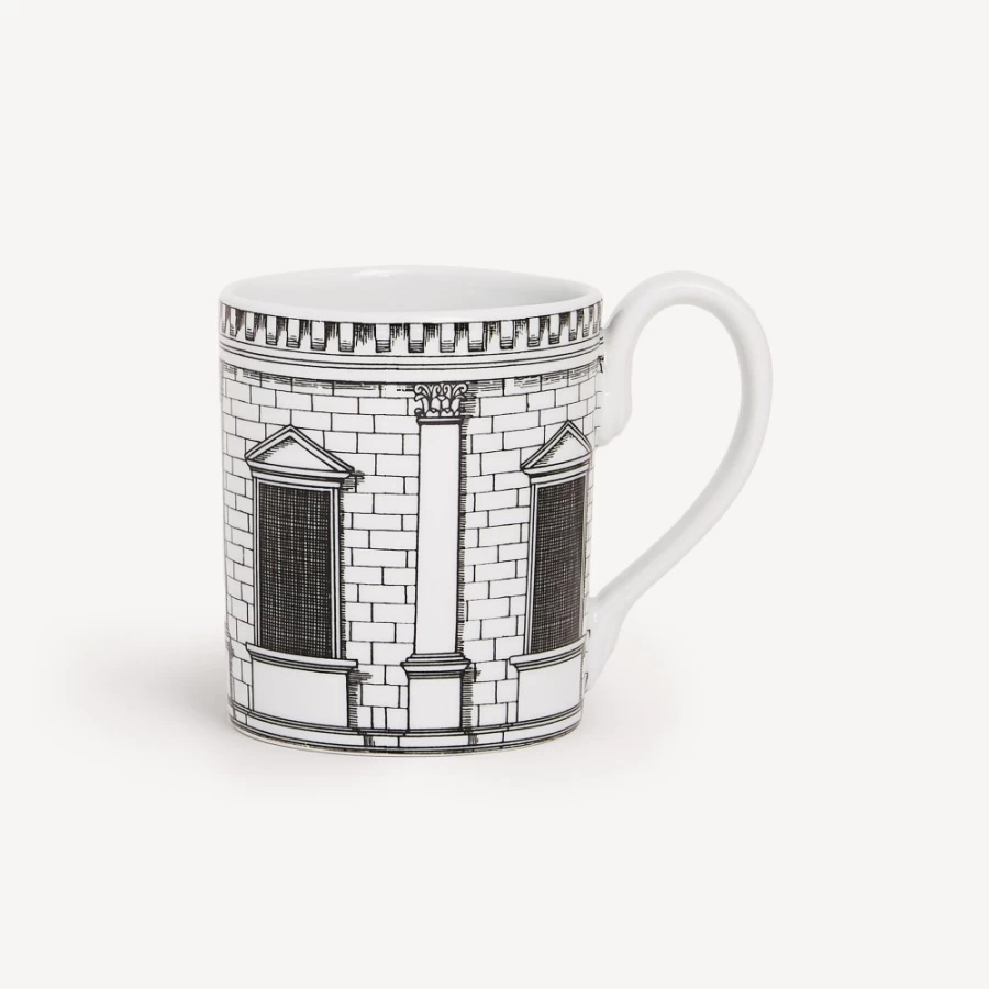 Fornasetti Architettura White and Black Ceramic Mug