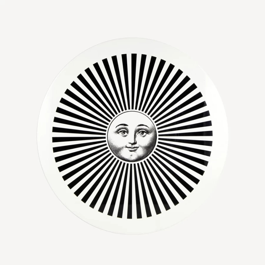 Fornasetti Table Sole Raggiante in White and Black - Decorative Tray with Sun Motif