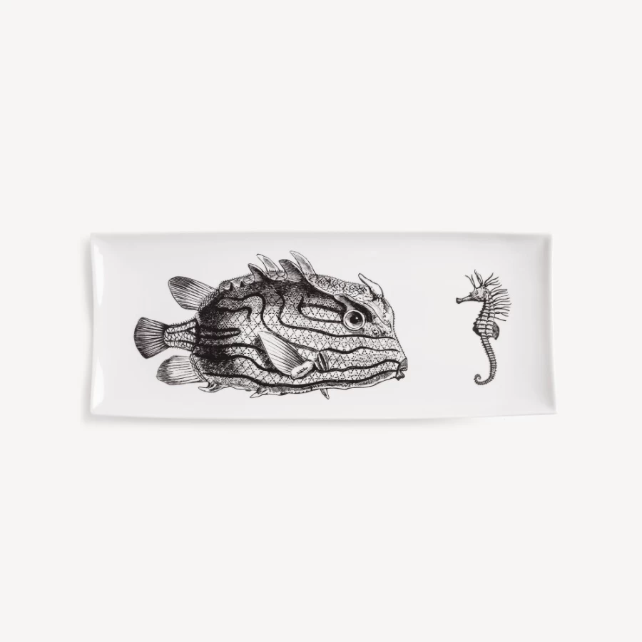 Fornasetti Incontro Tray in White and Black - Decorative Ceramic Tray