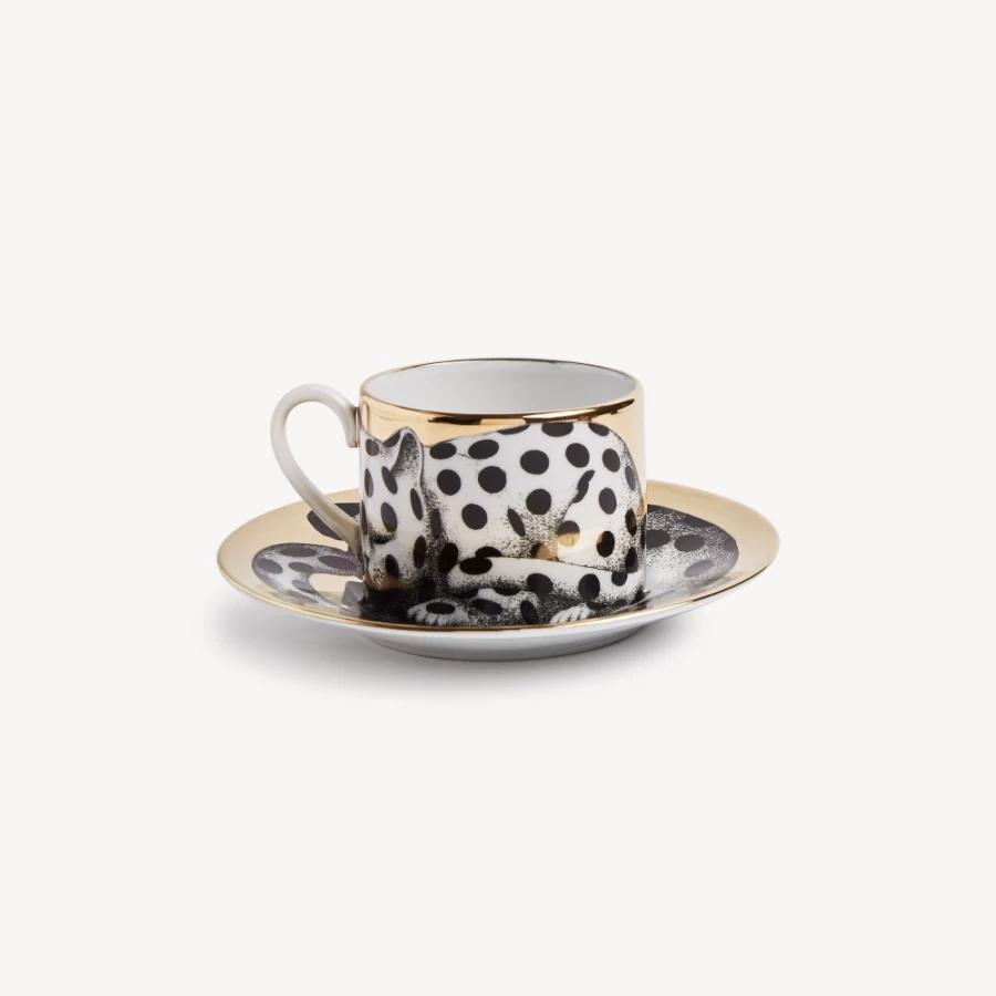 Fornasetti White Black Gold High Fidelity Tea Cup - Decorative Porcelain Collectible